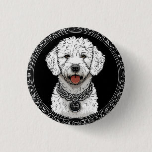 Badge Rond 2,50 Cm Portrait de chien blanc avec collier à chaîne