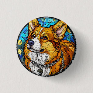 Badge Rond 2,50 Cm Portrait de chien Corgi
