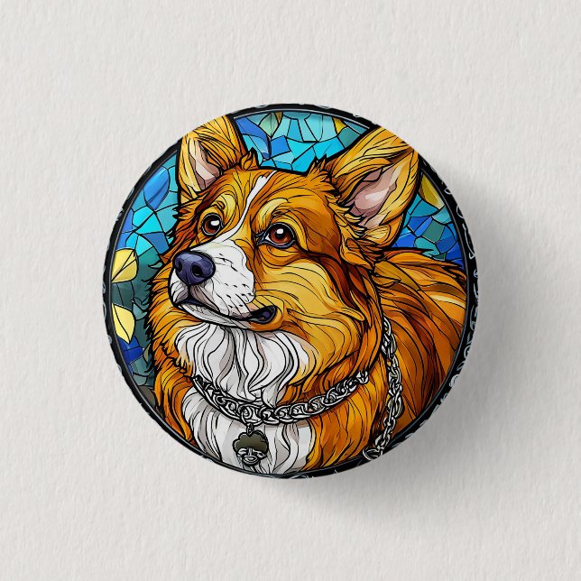 Badge Rond 2,50 Cm Portrait de chien Corgi (Devant)