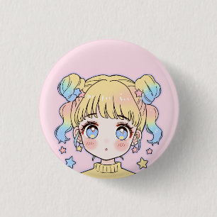 Badge Rond 2,50 Cm Portrait de fille étoile pastel Kawaii