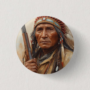 Badge Rond 2,50 Cm Portrait de Geronimo, chef de guerre indien
