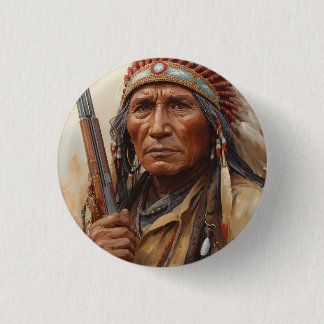 Badge Rond 2,50 Cm Portrait de Geronimo, chef de guerre indien