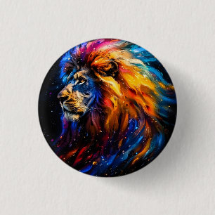 Badge Rond 2,50 Cm Portrait de lion de faune cosmique abstrait