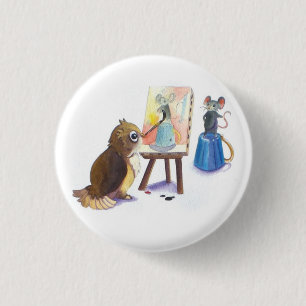 Badge Rond 2,50 Cm Portrait de souris de peinture de hibou