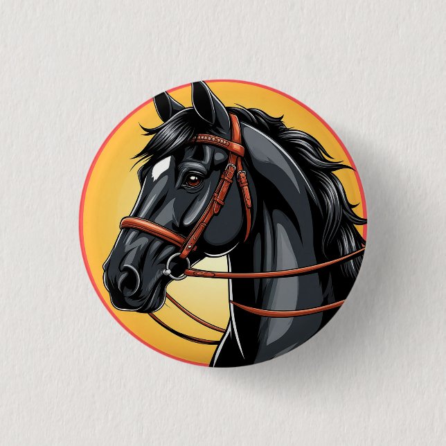 Badge Rond 2,50 Cm Portrait élégant de cheval noir (Devant)