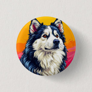 Badge Rond 2,50 Cm Portrait élégant de Husky avec coucher de soleil v