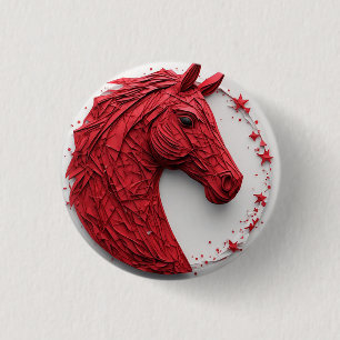 Badge Rond 2,50 Cm Portrait géométrique de cheval en rouge et blanc v
