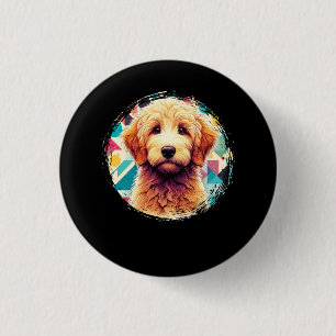 Badge Rond 2,50 Cm Portrait mignon Goldendoodle Chien sur Doodle Doré