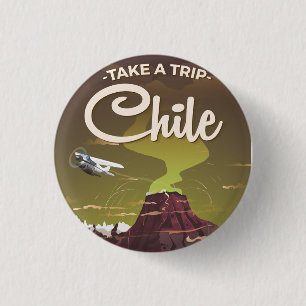 Badge Rond 2,50 Cm poster de voyage vintage du volcan chilien
