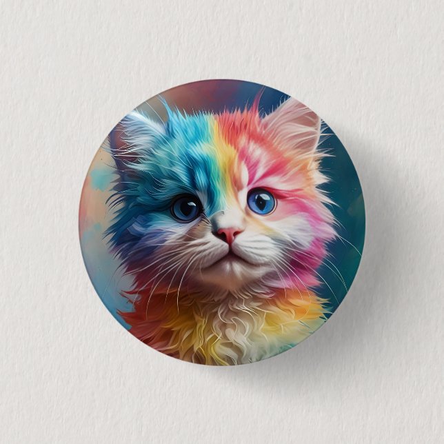 Badge Rond 2,50 Cm Potrait de chaton couleur arc-en-ciel (Devant)