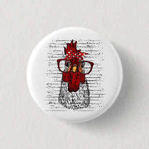 Badge Rond 2,50 Cm Poulet avec bandeau de bandana et lunettes mignonn