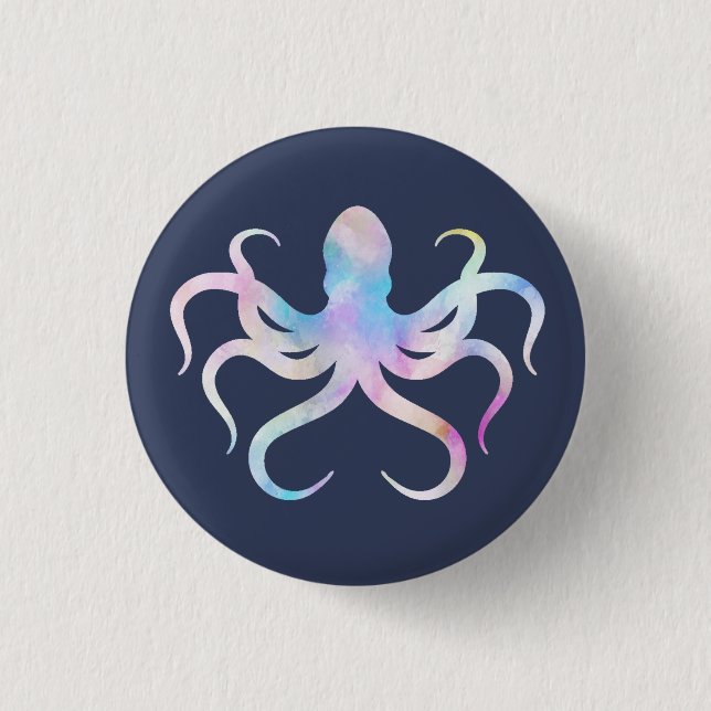 Badge Rond 2,50 Cm Poulpe à l'aquarelle (Devant)