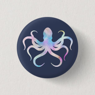 Badge Rond 2,50 Cm Poulpe à l'aquarelle