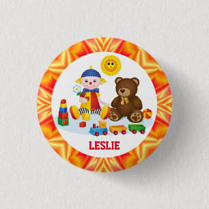 Badge Rond 2,50 Cm Poupée de cerf, Teddy et Soleil souriant Personnal