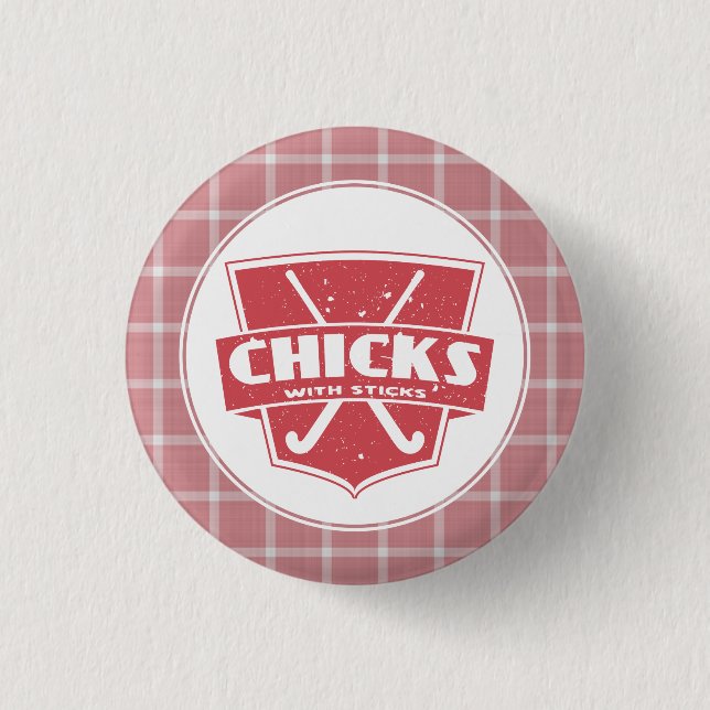 Badge Rond 2,50 Cm Poussins De Hockey Sur Terrain Avec Bâtons (Devant)