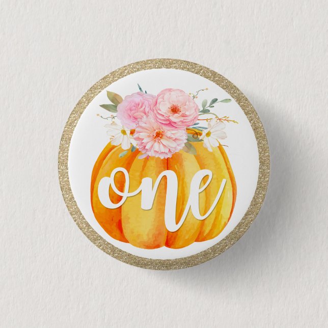 Badge Rond 2,50 Cm Premier anniversaire de bébé fille à la citrouille (Devant)