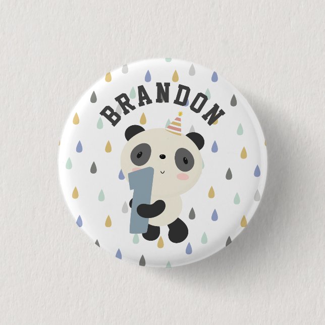 Badge Rond 2,50 Cm Premier Anniversaire de Cute Panda (Devant)