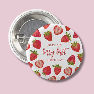 Badge Rond 2,50 Cm Premier anniversaire de filles personnalisé Strawb