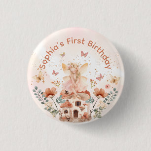 Badge Rond 2,50 Cm Premier anniversaire de la fille aux champignons d
