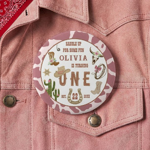 Badge Rond 2,50 Cm Premier Rodéo Cowgirl de l'Ouest Fête d'anniversai