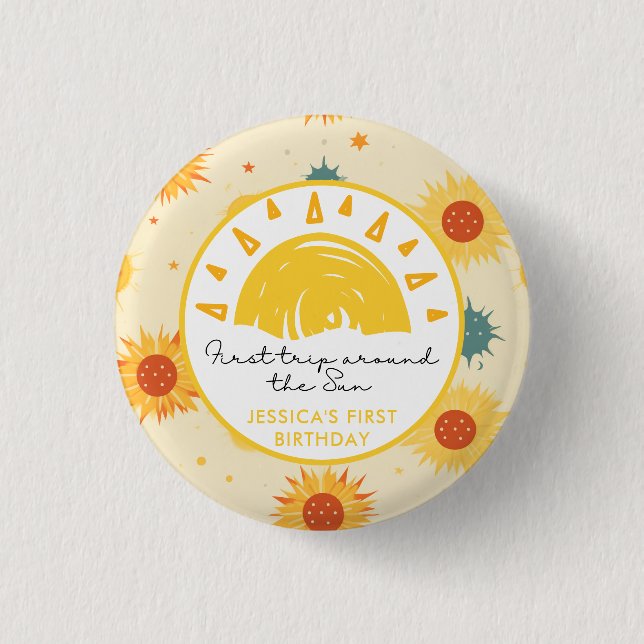 Badge Rond 2,50 Cm Premier voyage autour du soleil 1er anniversaire (Devant)