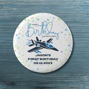Badge Rond 2,50 Cm Première année garçon avion de chasse avion bleu b