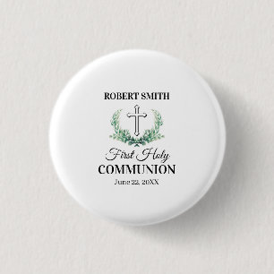 Badge Rond 2,50 Cm Première communion de la feuille verte