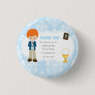 Badge Rond 2,50 Cm Première communion Red Hair Boy Merci