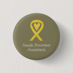 Badge Rond 2,50 Cm Prévention du suicide Jaune Sensibilisation Ruban 