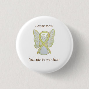 Badge Rond 2,50 Cm Prévention du suicide Jaune Sensibilisation Ruban
