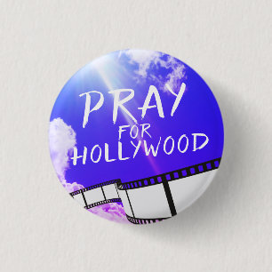 Badge Rond 2,50 Cm Priez pour Hollywood dans Sky Purple