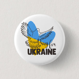 Badge Rond 2,50 Cm Priez pour l'Ukraine Coeur et colombe