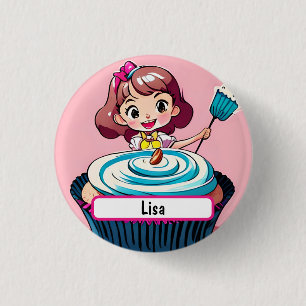 Badge Rond 2,50 Cm Princesse Cupcake Rose Avec Nametag Personnalisabl