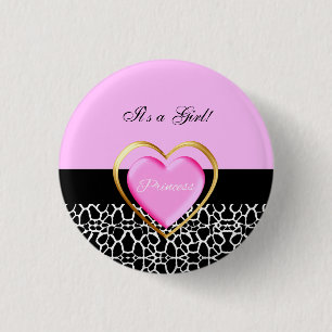 Badge Rond 2,50 Cm Princesse noire rose Girly Giraffe Print et nom