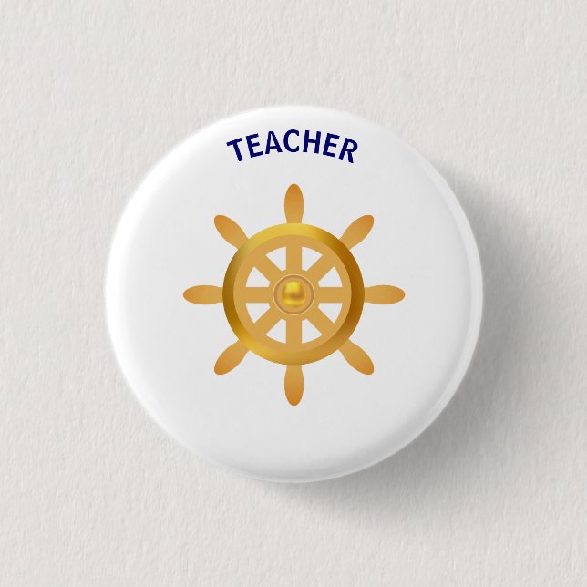 Badge Rond 2,50 Cm Professeur roue de navire dorée sur blanc (Devant)
