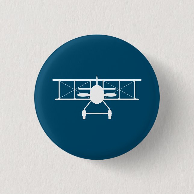 Badge Rond 2,50 Cm Profil Biplane blanc sur Arrière - plan bleu (Devant)