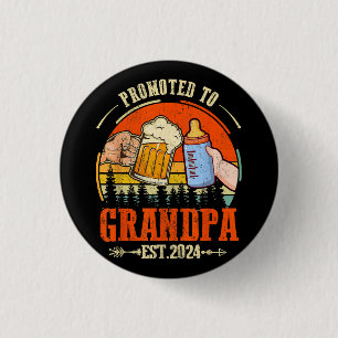 Badge Rond 2,50 Cm Promu à Grandpa Est 2024 Fête des pères Rétro Nouv