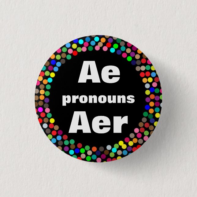 Badge Rond 2,50 Cm Pronoms Ae Aer pointillés (Devant)
