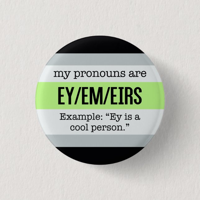 Badge Rond 2,50 Cm Pronoms d'Ey/Em - drapeau d'Agender (Devant)