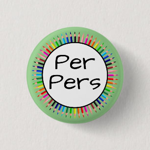 Badge Rond 2,50 Cm Pronoms Per Pers dans un cercle de crayons de coul
