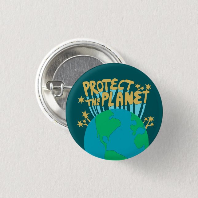 Badge Rond 2,50 Cm PROTECT THE PLANET SAVE EARTH Eco Green (Devant & derrière)