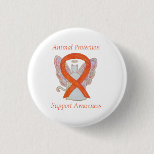 Badge Rond 2,50 Cm Protection animale Orange Ruban Chat Angel Art Pin