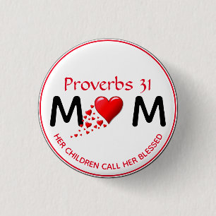 Badge Rond 2,50 Cm PROVERBS 31 MUM MOM Red Heart Mother's Day