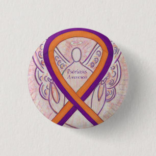 Badge Rond 2,50 Cm Psoriasis Sensibilisation Ruban Angel Bouton Perso