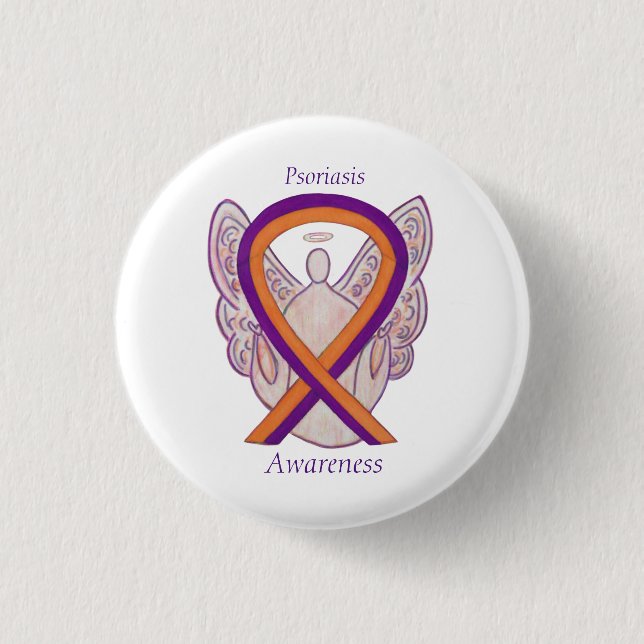 Badge Rond 2,50 Cm Psoriasis Sensibilisation Ruban Angel Épingle Pers (Devant)
