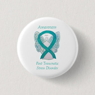Badge Rond 2,50 Cm PTSD Sensibilisation Ruban Angle Turquoise Peintur