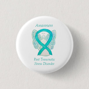 Badge Rond 2,50 Cm PTSD Sensibilisation Ruban Angle Turquoise Peintur