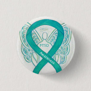 Badge Rond 2,50 Cm PTSD Sensibilisation Ruban Angle Turquoise Peintur