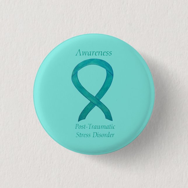 Badge Rond 2,50 Cm PTSD Sensibilisation Ruban Turquoise Peintures d'a (Devant)
