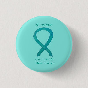 Badge Rond 2,50 Cm PTSD Sensibilisation Ruban Turquoise Peintures d'a